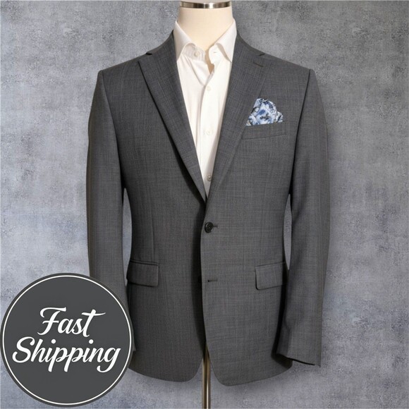 RALPH LAUREN Mens Blazer Sport Coat Two Button Jacket46L Gray Wool Suits